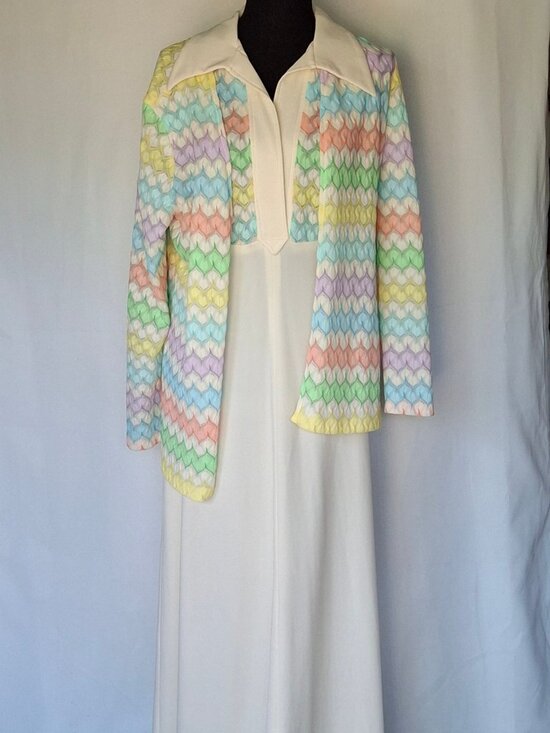 jcpenney Dresses & Skirts - Vintage JC Penney's Maxi Dress & Cardigan with Pastel Rainbow Chevron Pattern